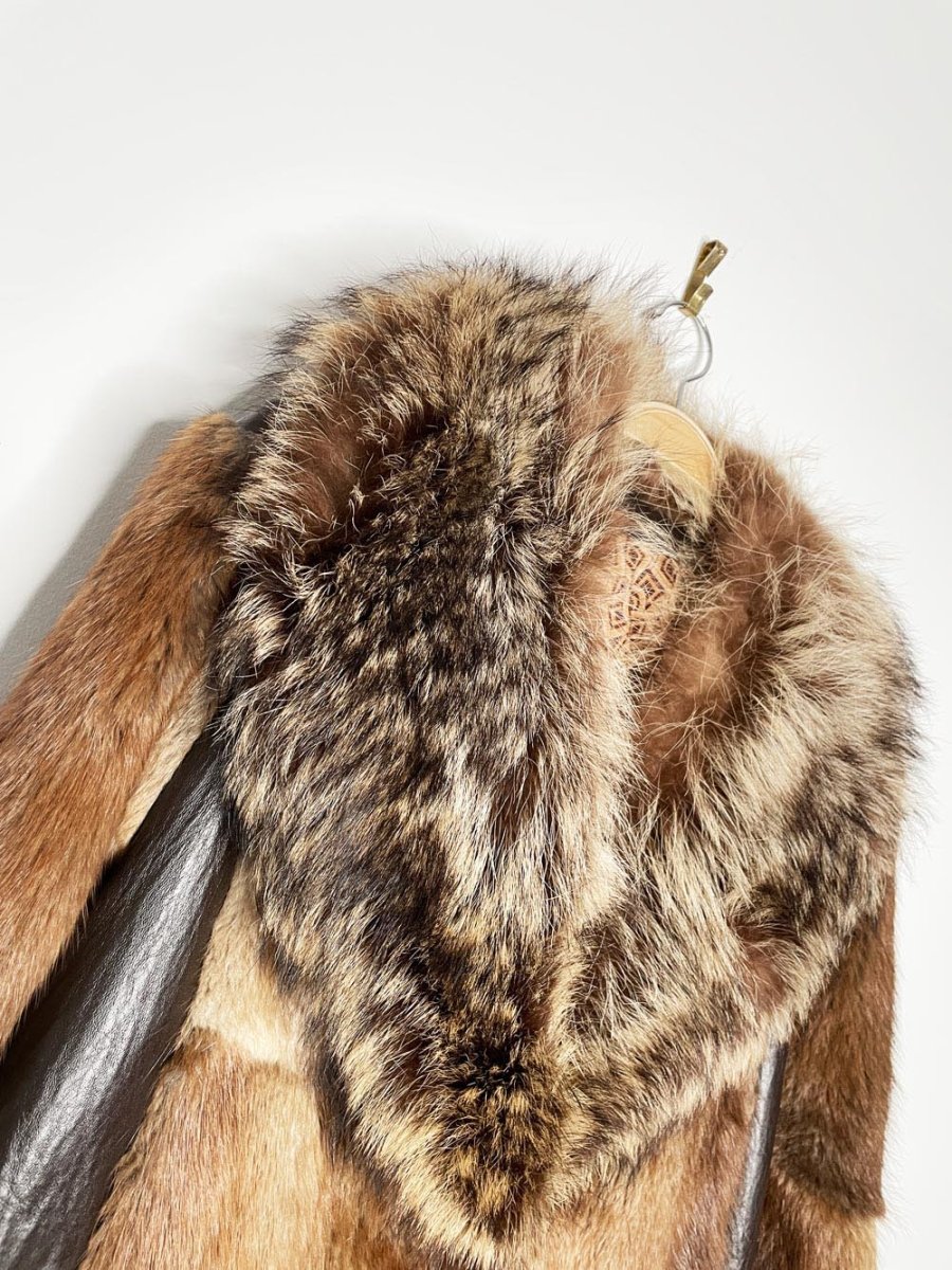 vintage 70s muskrat + racoon fur collar leather patchwork jacket | young of heart - good market thrift store