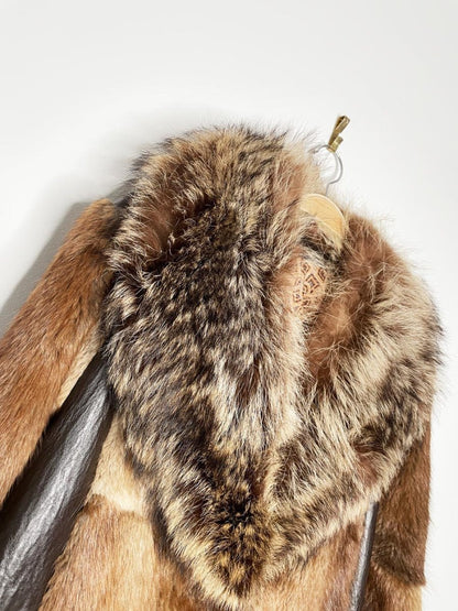 vintage 70s muskrat + racoon fur collar leather patchwork jacket | young of heart - good market thrift store