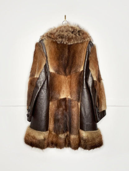 vintage 70s muskrat + racoon fur collar leather patchwork jacket | young of heart - good market thrift store