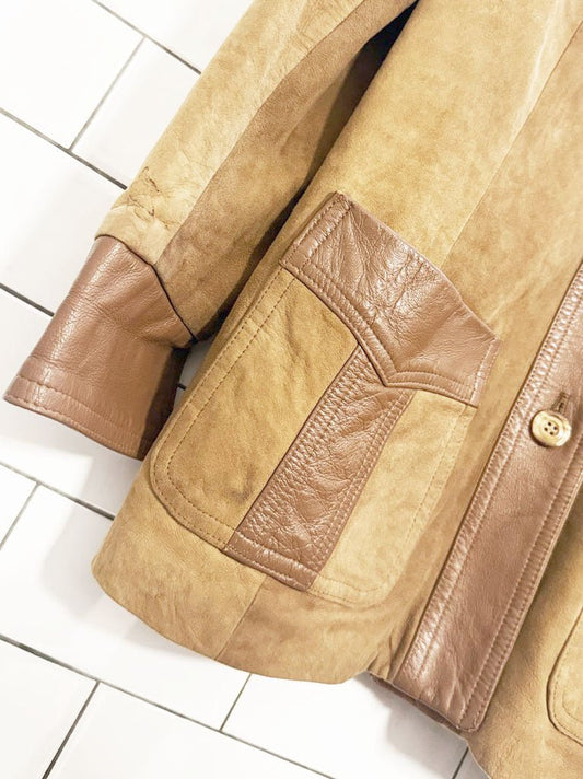 vintage 70s new england lamb suede + leather trim jacket | made in USA - good market thrift store