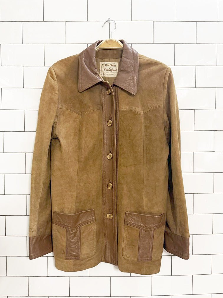 vintage 70s new england lamb suede + leather trim jacket | made in USA - good market thrift store