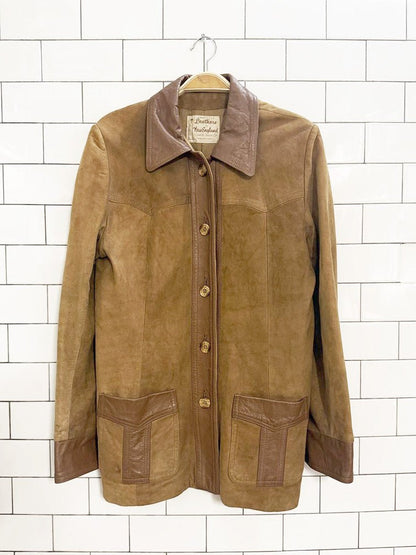 vintage 70s new england lamb suede + leather trim jacket | made in USA - good market thrift store