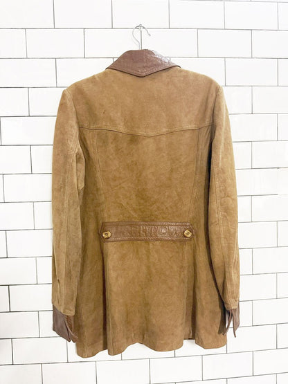 vintage 70s new england lamb suede + leather trim jacket | made in USA - good market thrift store