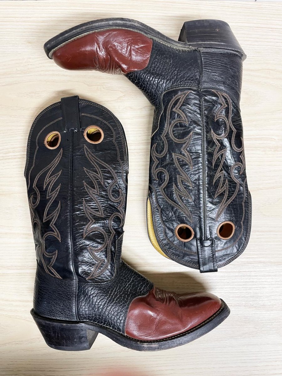 vintage 70s nocona leather two - tone heritage texas cowboy boots | made in USA - good market thrift store