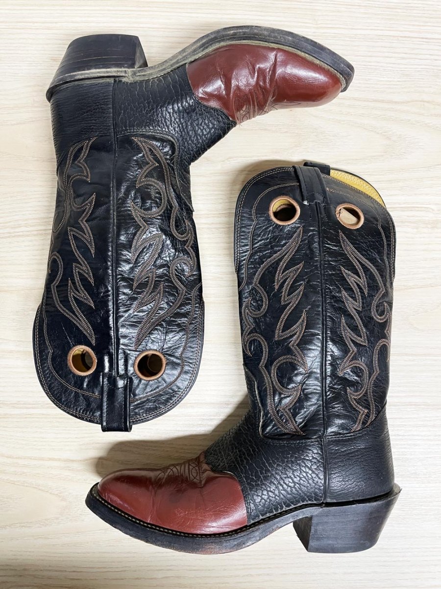 vintage 70s nocona leather two - tone heritage texas cowboy boots | made in USA - good market thrift store