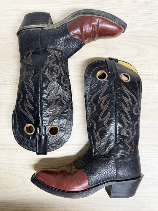 vintage 70s nocona leather two - tone heritage texas cowboy boots | made in USA - good market thrift store