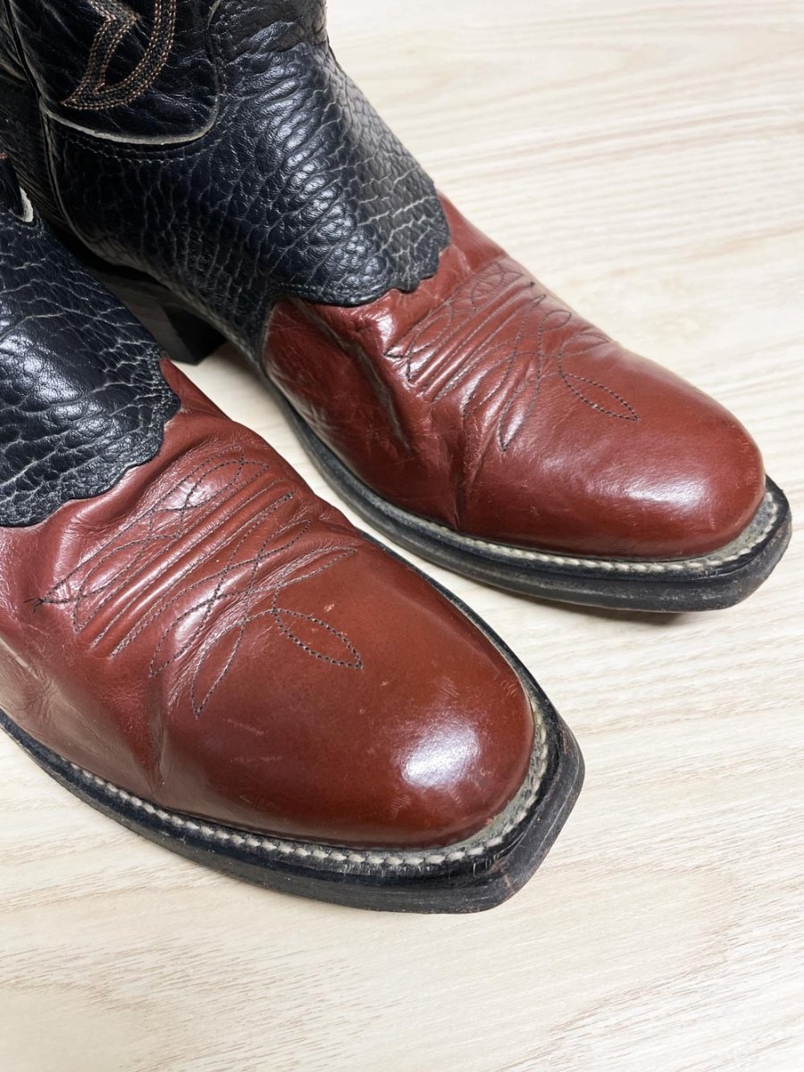 vintage 70s nocona leather two - tone heritage texas cowboy boots | made in USA - good market thrift store