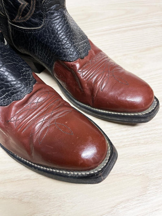 vintage 70s nocona leather two - tone heritage texas cowboy boots | made in USA - good market thrift store