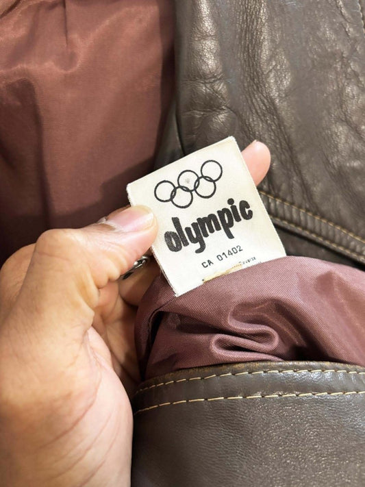 vintage 70s olympic leather western belted trench coat - good market thrift store