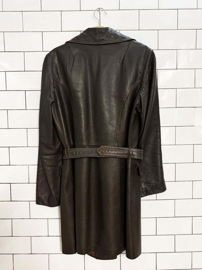 vintage 70s olympic leather western belted trench coat - good market thrift store