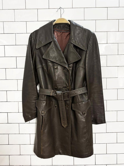 vintage 70s olympic leather western belted trench coat - good market thrift store