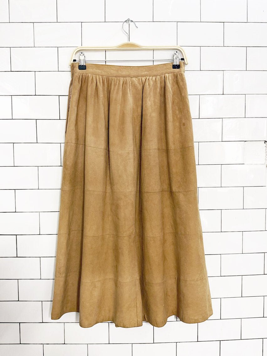 vintage 70s pablo montreal lamb suede tiered midi skirt | made in Canada - good market thrift store