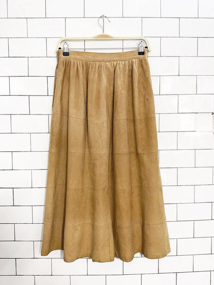 vintage 70s pablo montreal lamb suede tiered midi skirt | made in Canada - good market thrift store