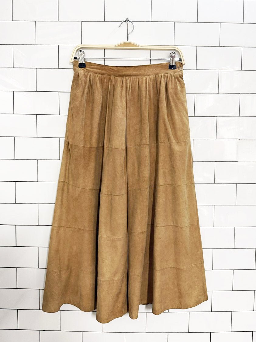 vintage 70s pablo montreal lamb suede tiered midi skirt | made in Canada - good market thrift store