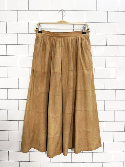 vintage 70s pablo montreal lamb suede tiered midi skirt | made in Canada - good market thrift store