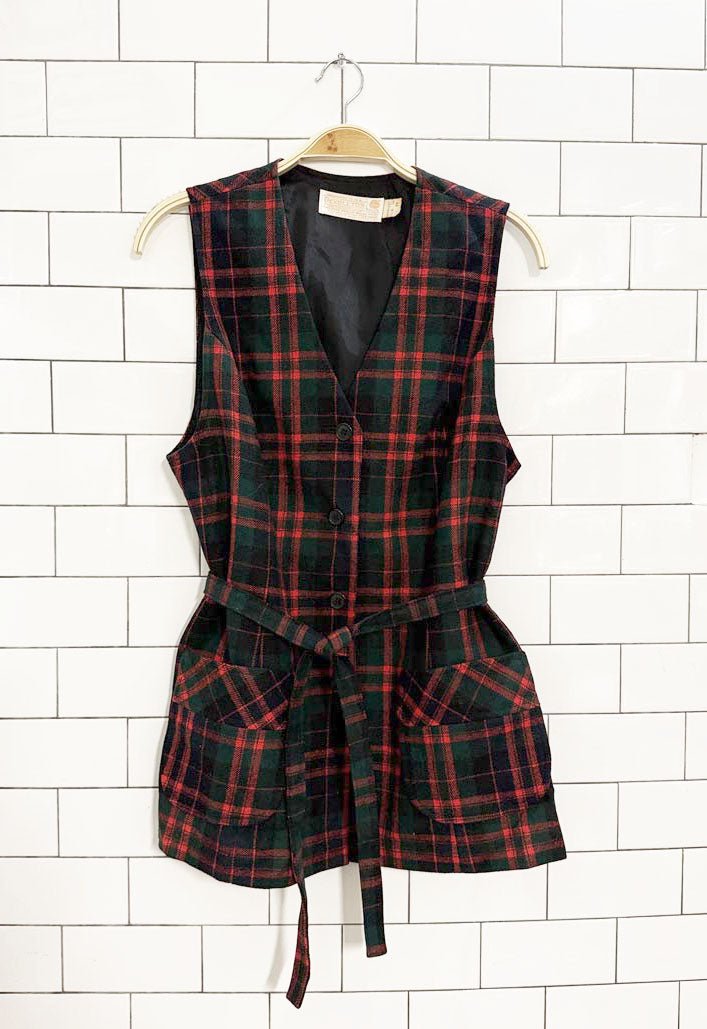 vintage 70s pendleton 100% wool plaid belted vest | made in usa - good market thrift store