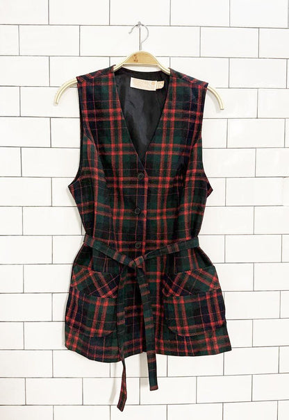 vintage 70s pendleton 100% wool plaid belted vest | made in usa - good market thrift store