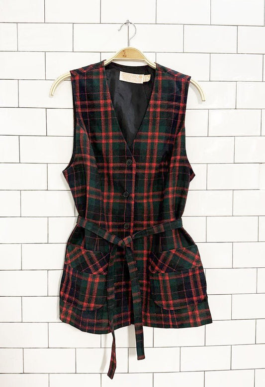 vintage 70s pendleton 100% wool plaid belted vest | made in usa - good market thrift store