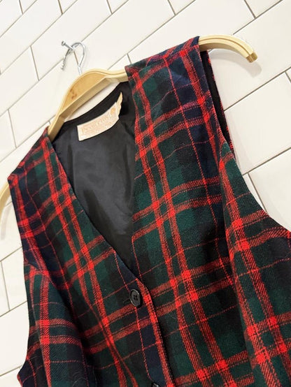 vintage 70s pendleton 100% wool plaid belted vest | made in usa - good market thrift store