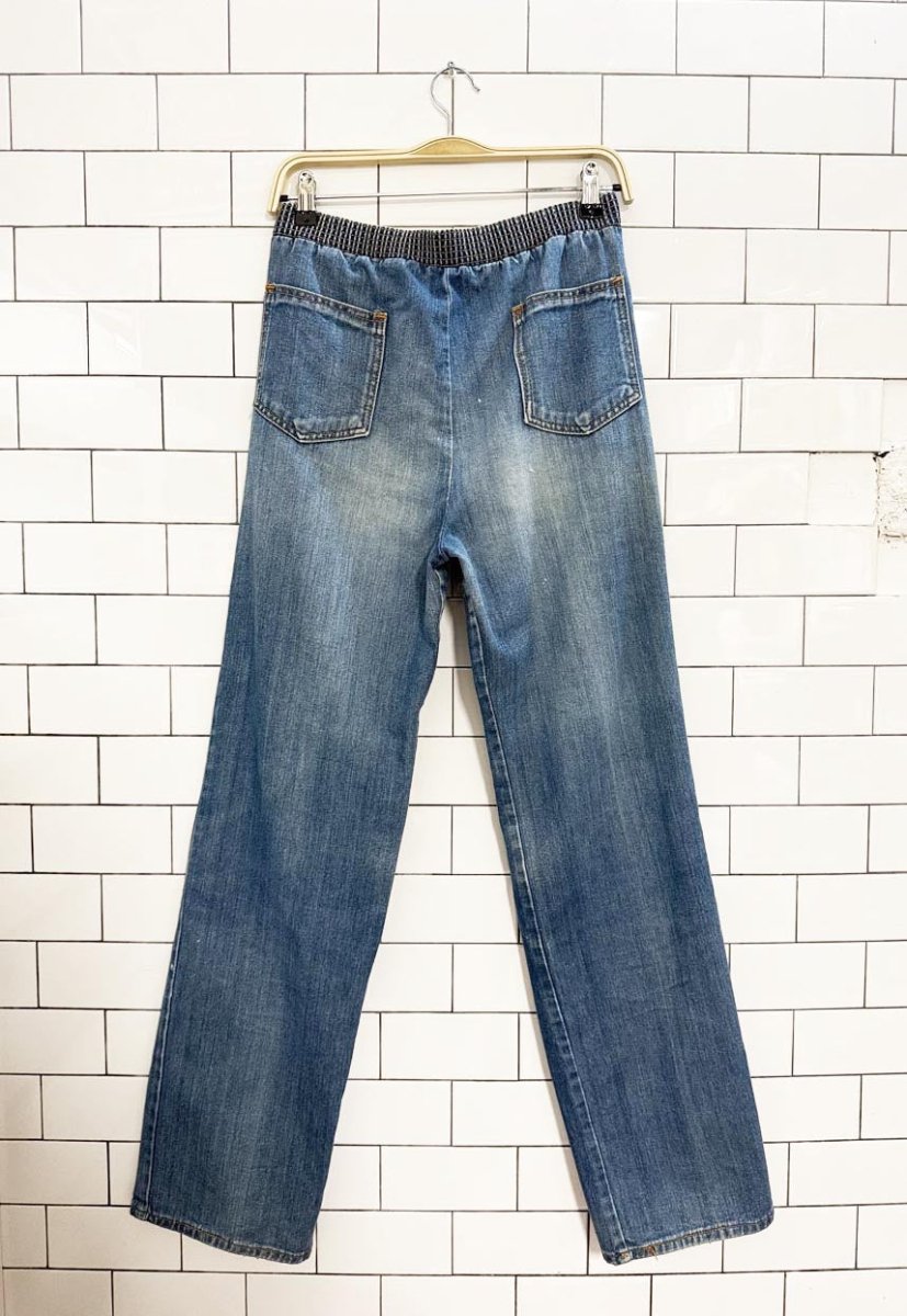 vintage 70s pleated stretch waist straight leg jeans - good market thrift store