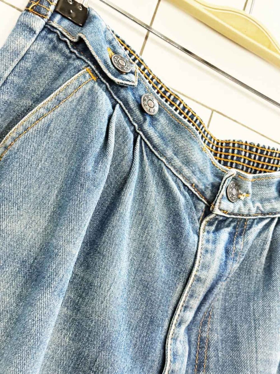 vintage 70s pleated stretch waist straight leg jeans - good market thrift store