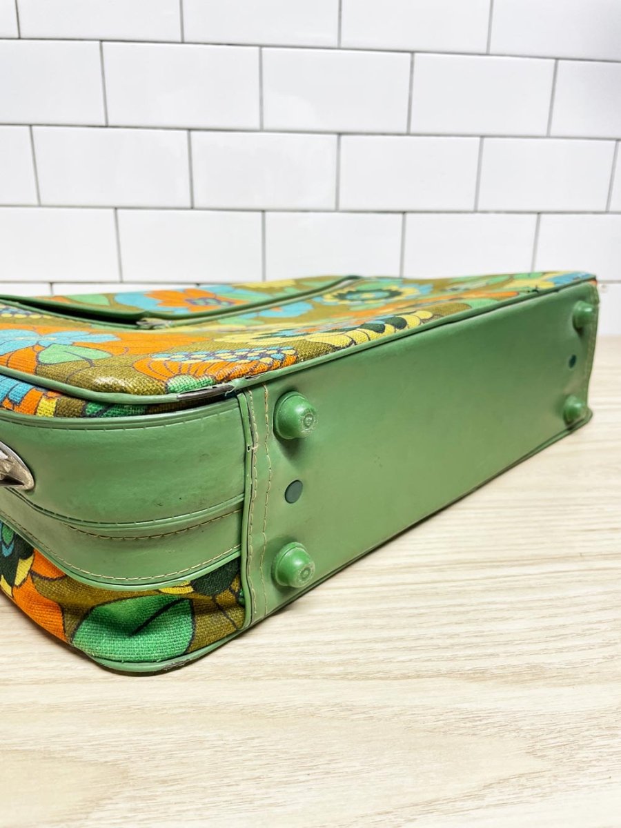 vintage 70s retro foral canvas carry - on suitcase | made in taiwan - good market thrift store