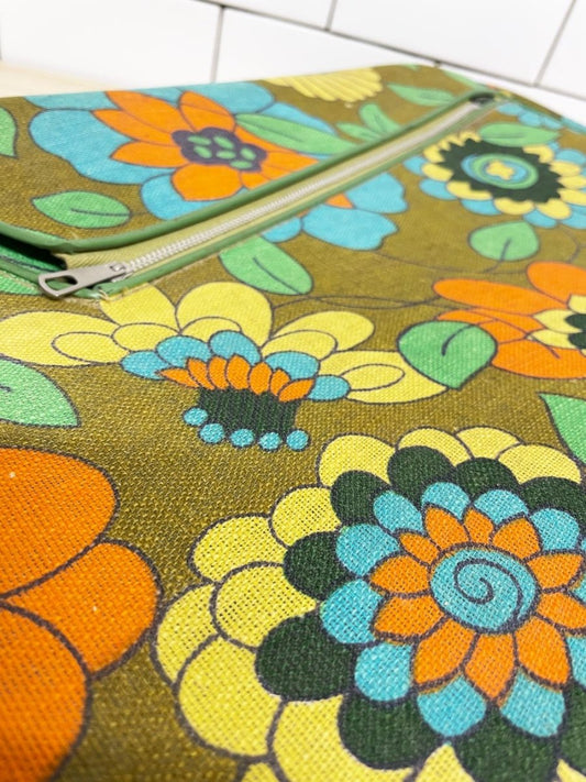 vintage 70s retro foral canvas carry - on suitcase | made in taiwan - good market thrift store