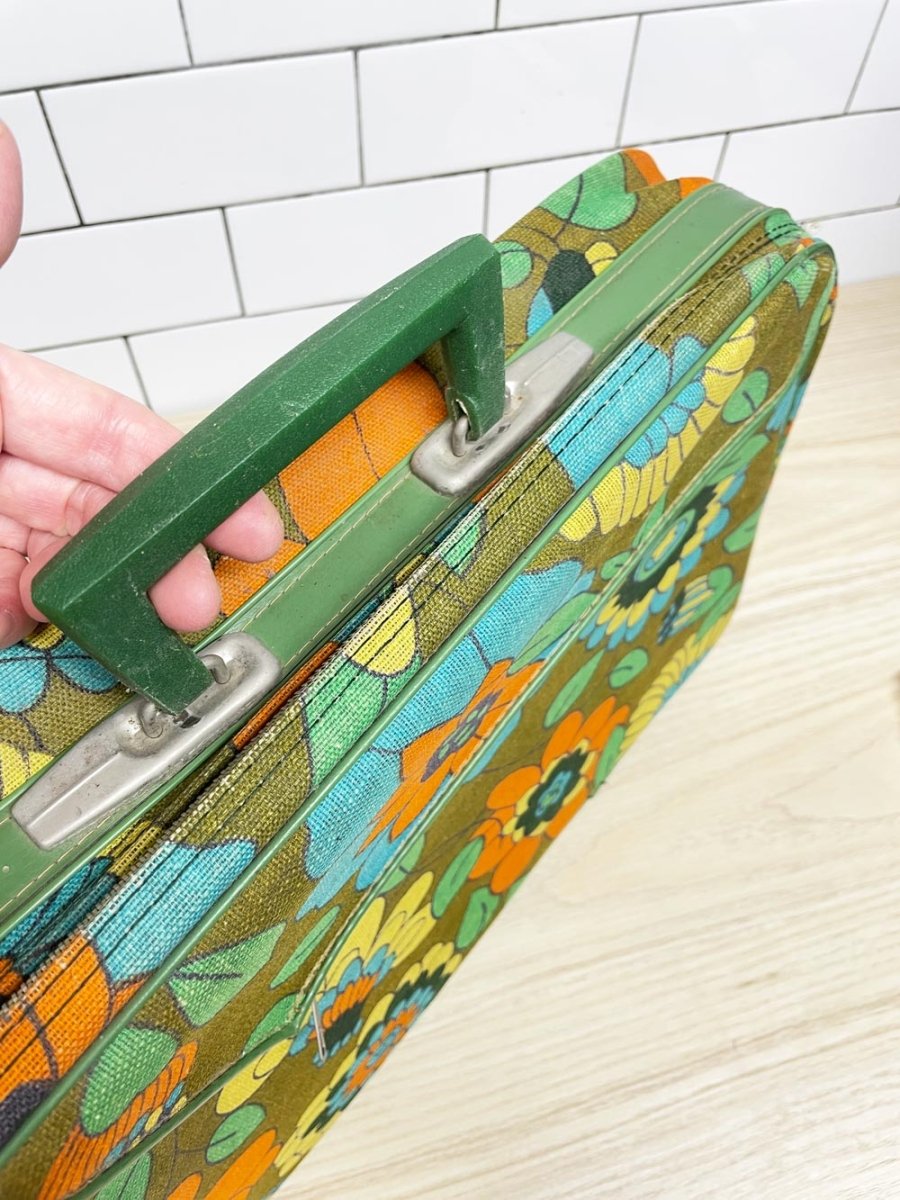 vintage 70s retro foral canvas carry - on suitcase | made in taiwan - good market thrift store