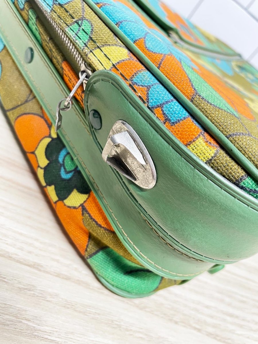 vintage 70s retro foral canvas carry - on suitcase | made in taiwan - good market thrift store