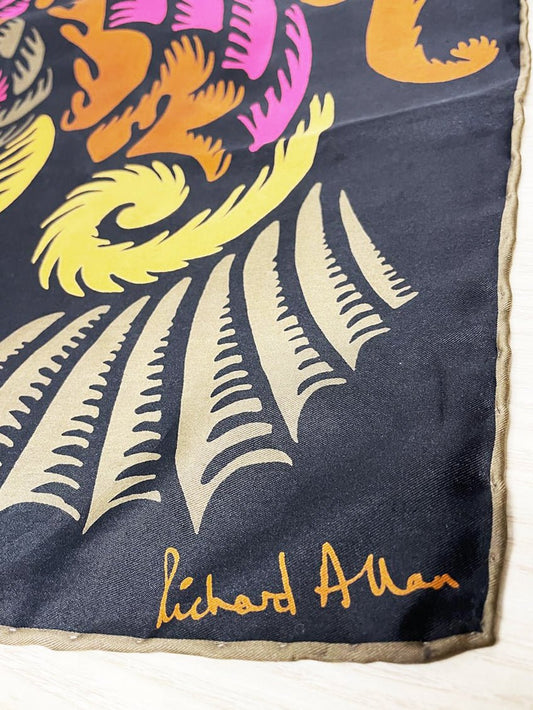 vintage 70s richard allan 100% silk op art botanicals xl square scarf | hand-rolled edge - good market thrift store