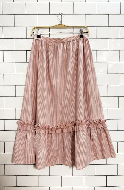 vintage 70s ruffled fringe striped midi maxi skirt - good market thrift store