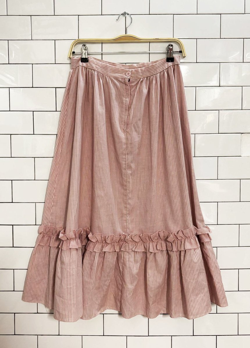 vintage 70s ruffled fringe striped midi maxi skirt - good market thrift store