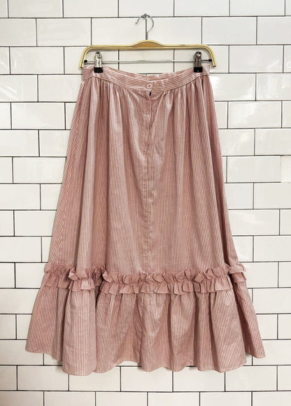vintage 70s ruffled fringe striped midi maxi skirt - good market thrift store