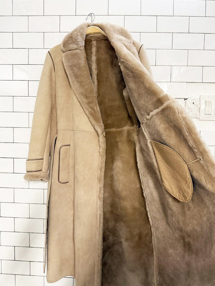vintage 70s sawyer of napa california sheepskin belted coat | made in Canada - good market thrift store