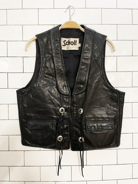 vintage 70s schott NYC western concho + tassel leather vest | made in USA - good market thrift store