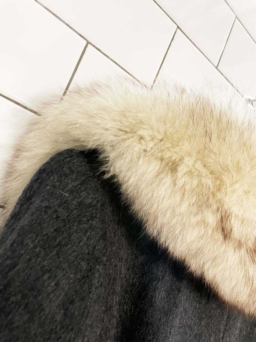 vintage 70s sterling stall fox fur collar belted wool coat - good market thrift store