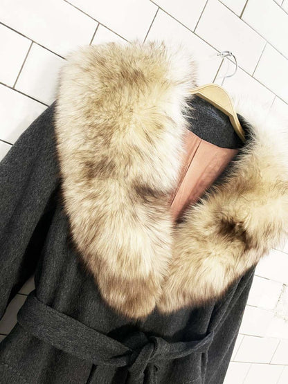 vintage 70s sterling stall fox fur collar belted wool coat - good market thrift store