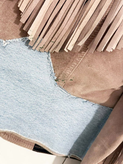 vintage 70s suede + denim detail western fringe jacket | made in Canada - good market thrift store