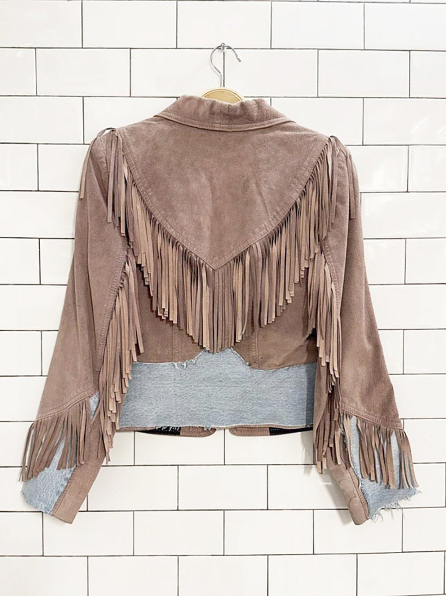 vintage 70s suede + denim detail western fringe jacket | made in Canada - good market thrift store
