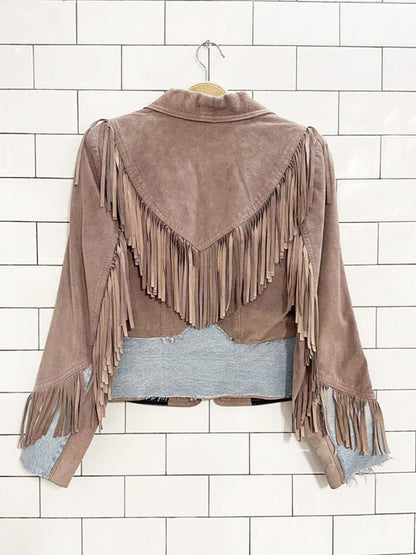 vintage 70s suede + denim detail western fringe jacket | made in Canada - good market thrift store