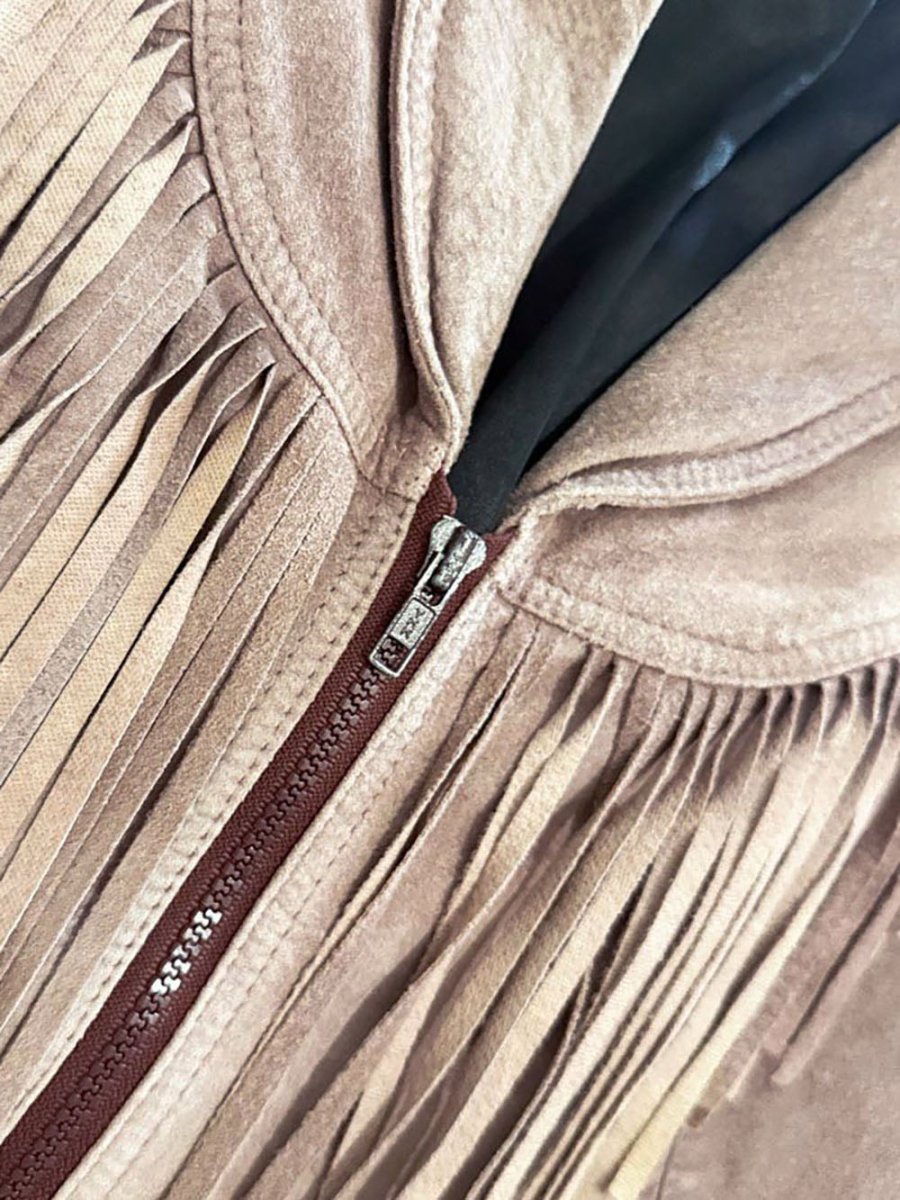 vintage 70s suede + denim detail western fringe jacket | made in Canada - good market thrift store