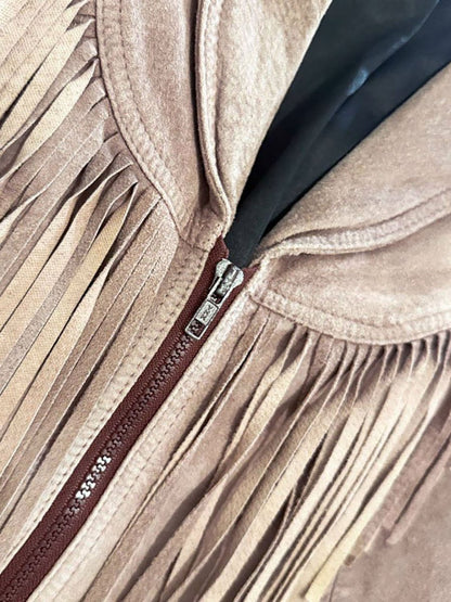 vintage 70s suede + denim detail western fringe jacket | made in Canada - good market thrift store
