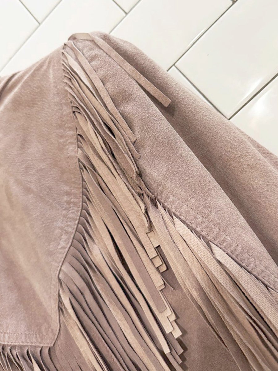 vintage 70s suede + denim detail western fringe jacket | made in Canada - good market thrift store