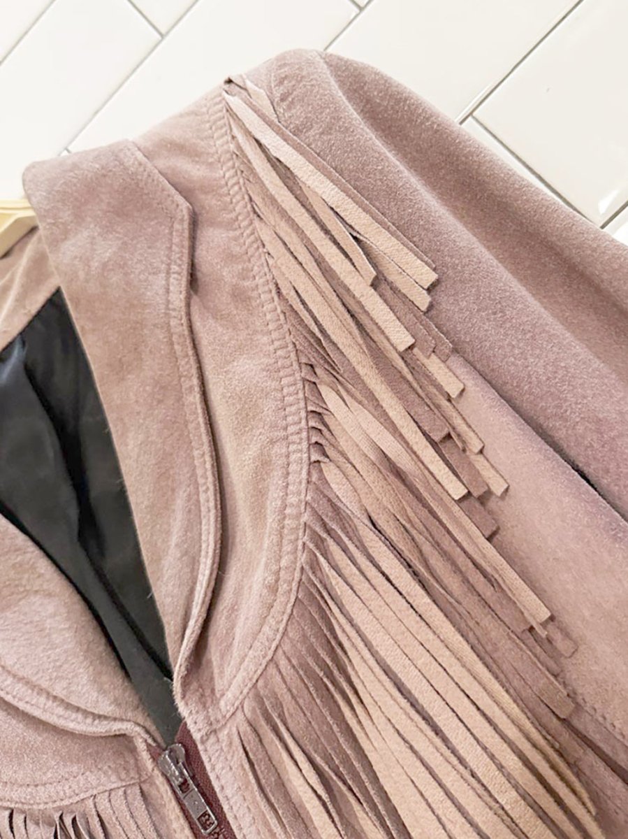 vintage 70s suede + denim detail western fringe jacket | made in Canada - good market thrift store