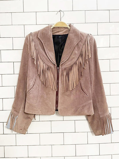 vintage 70s suede + denim detail western fringe jacket | made in Canada - good market thrift store