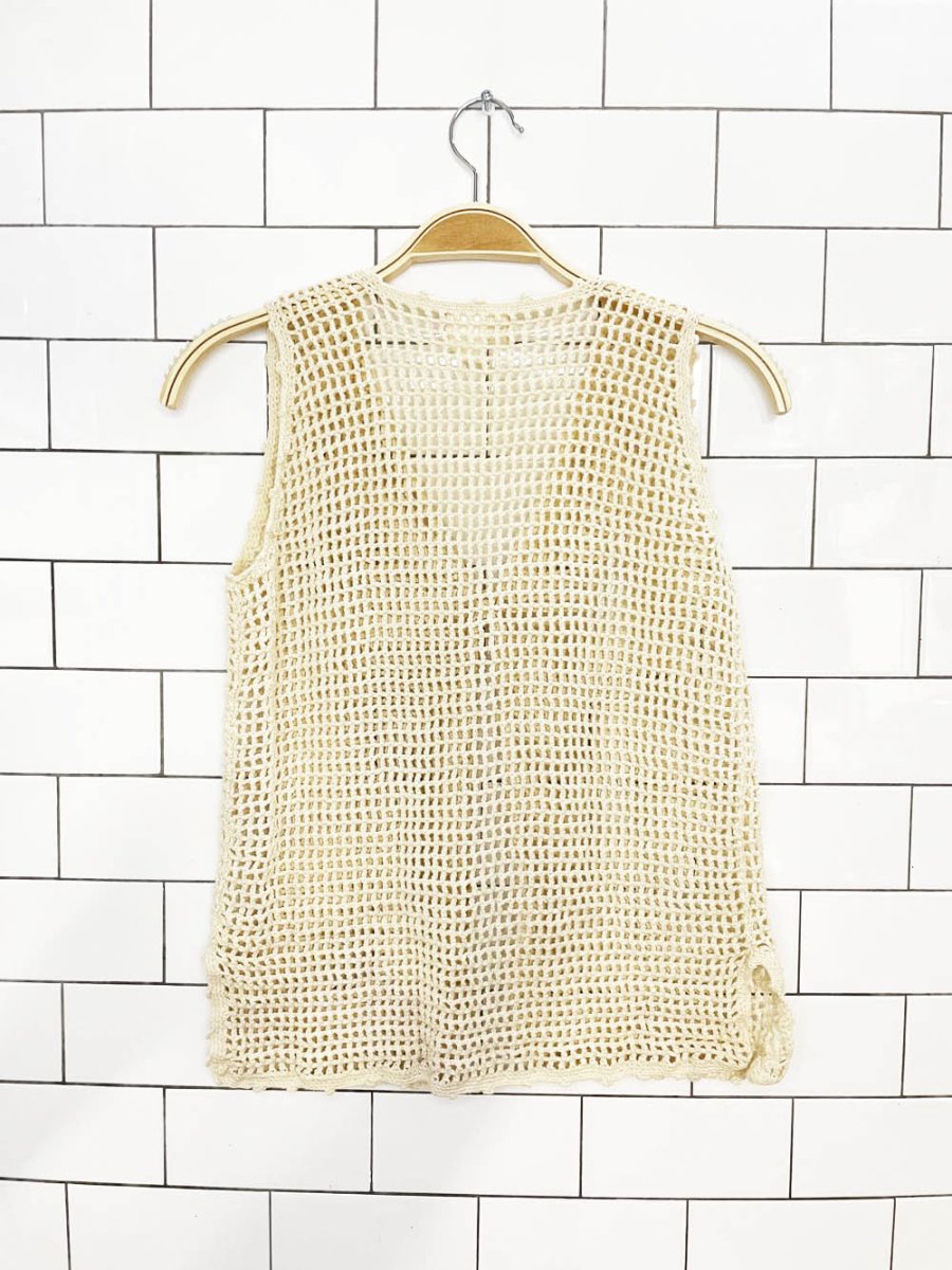 vintage 70s sun & moon boutique crochet knit vest top - good market thrift store