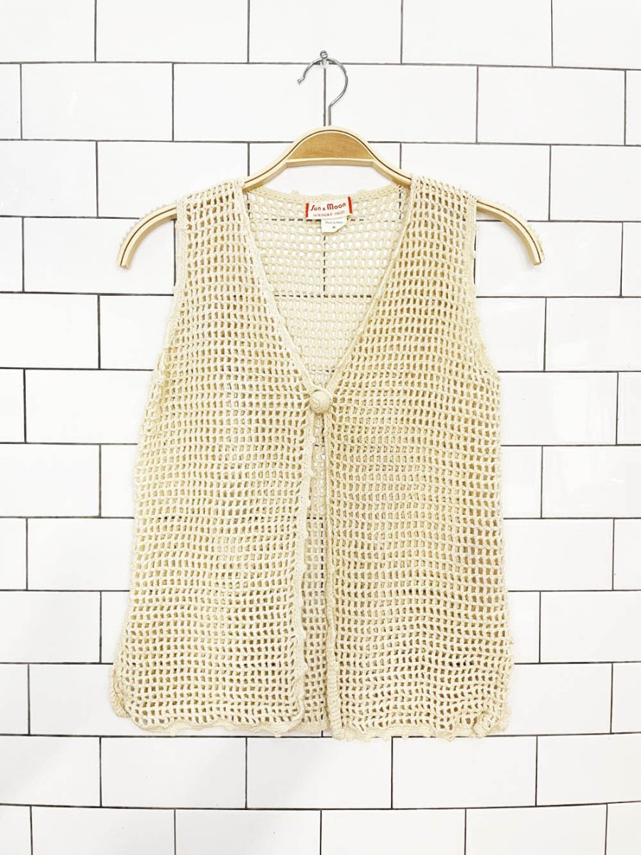 vintage 70s sun & moon boutique crochet knit vest top - good market thrift store