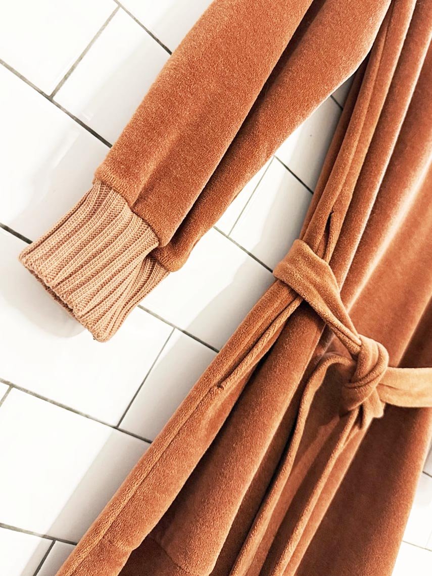 vintage 70s velour knit collar with tie waist dress - good market thrift store