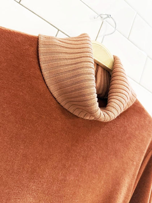 vintage 70s velour knit collar with tie waist dress - good market thrift store