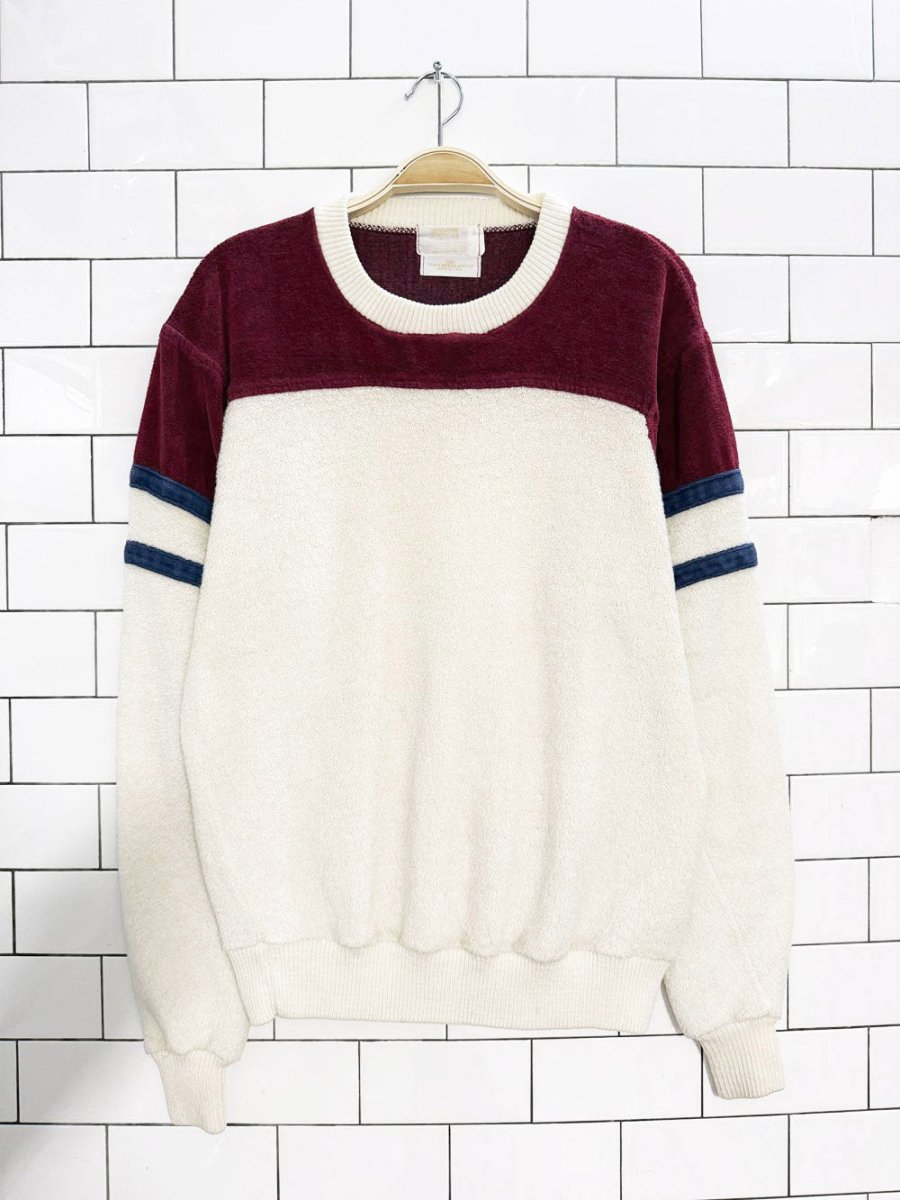 vintage 70s ward velour terry colour block varsity sweatshirt | made in USA - good market thrift store